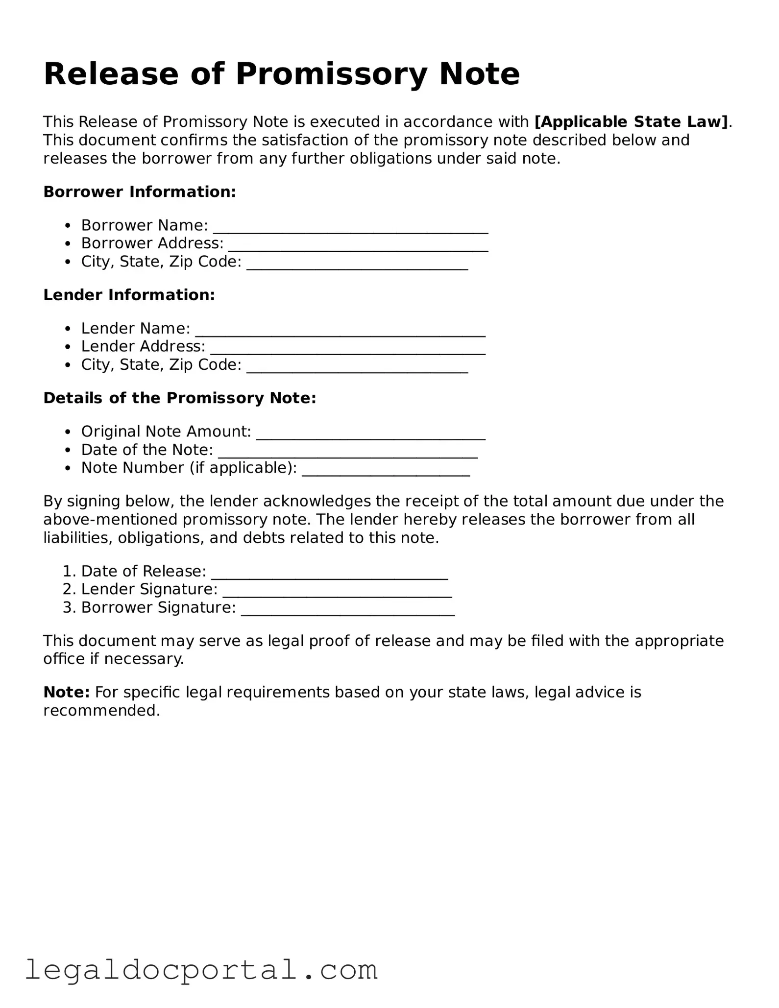 Official Release of Promissory Note Document