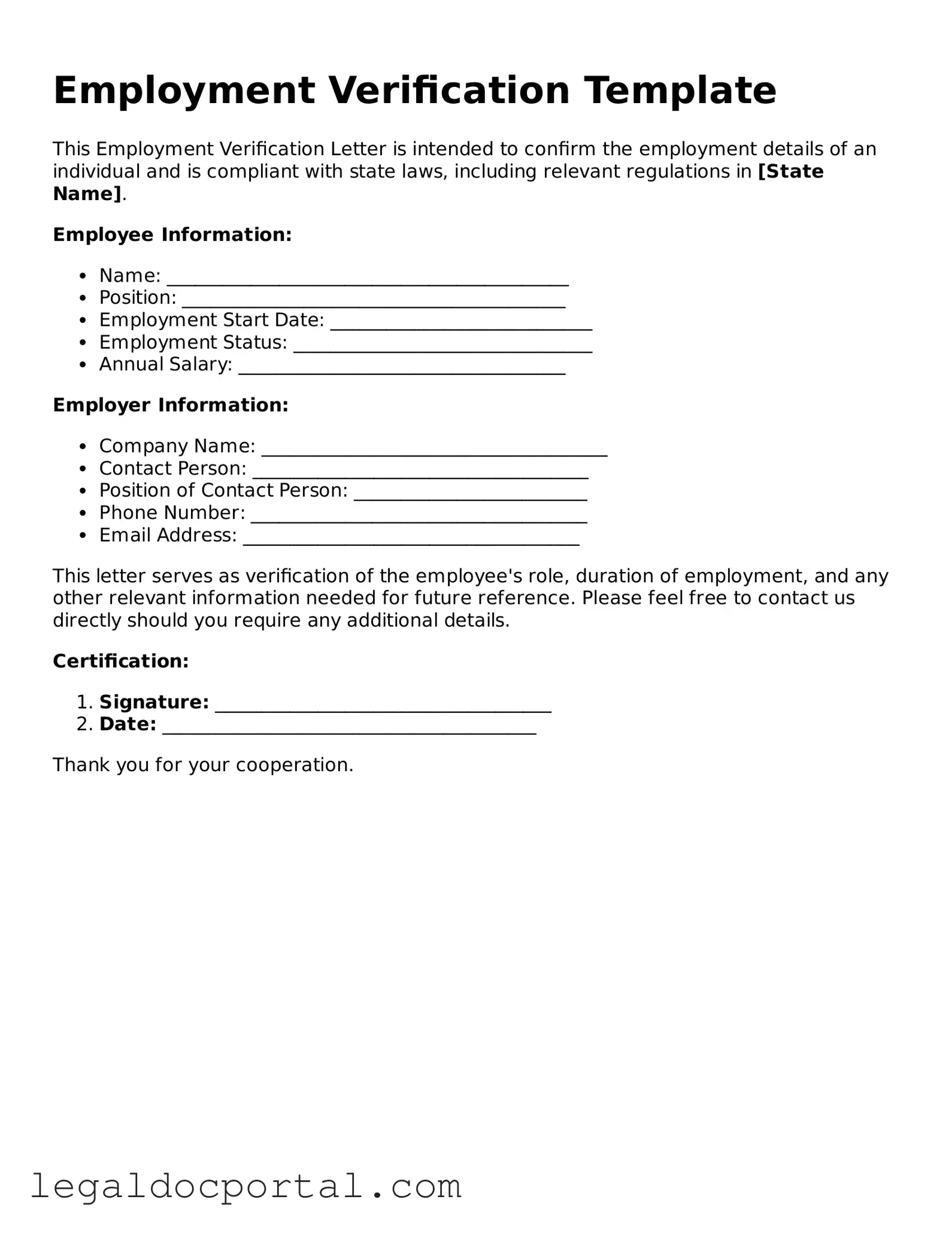 Official Employment Verification Document