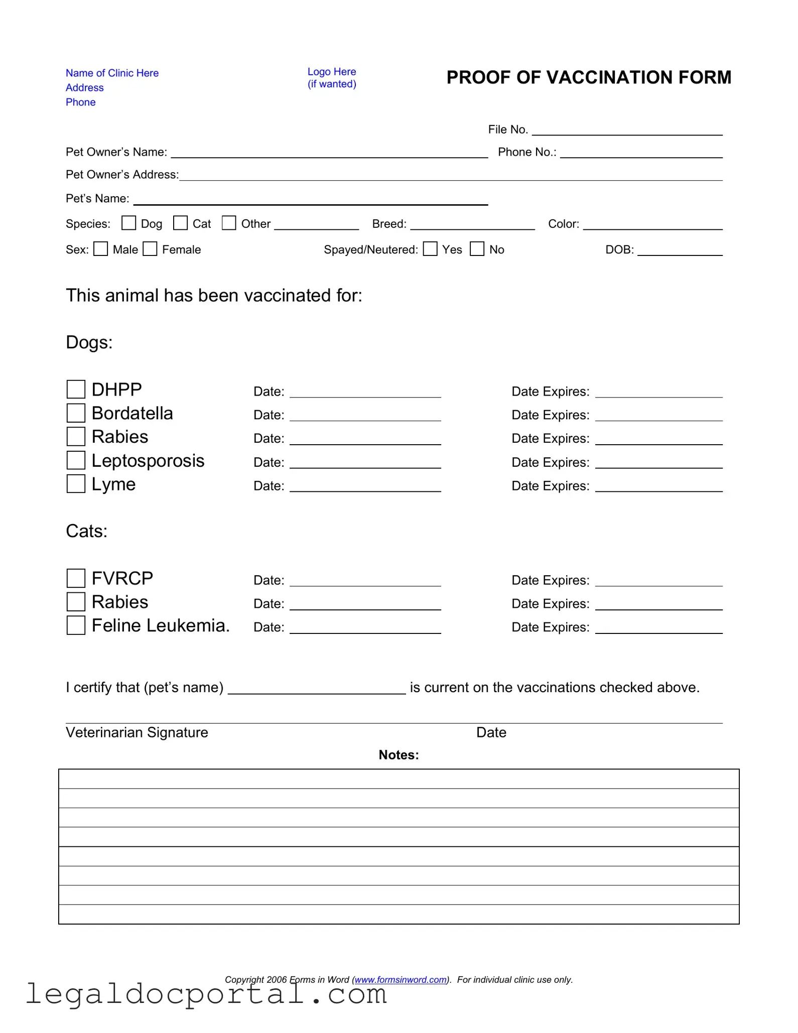 Printable Proof Of Vaccination Dog Form
