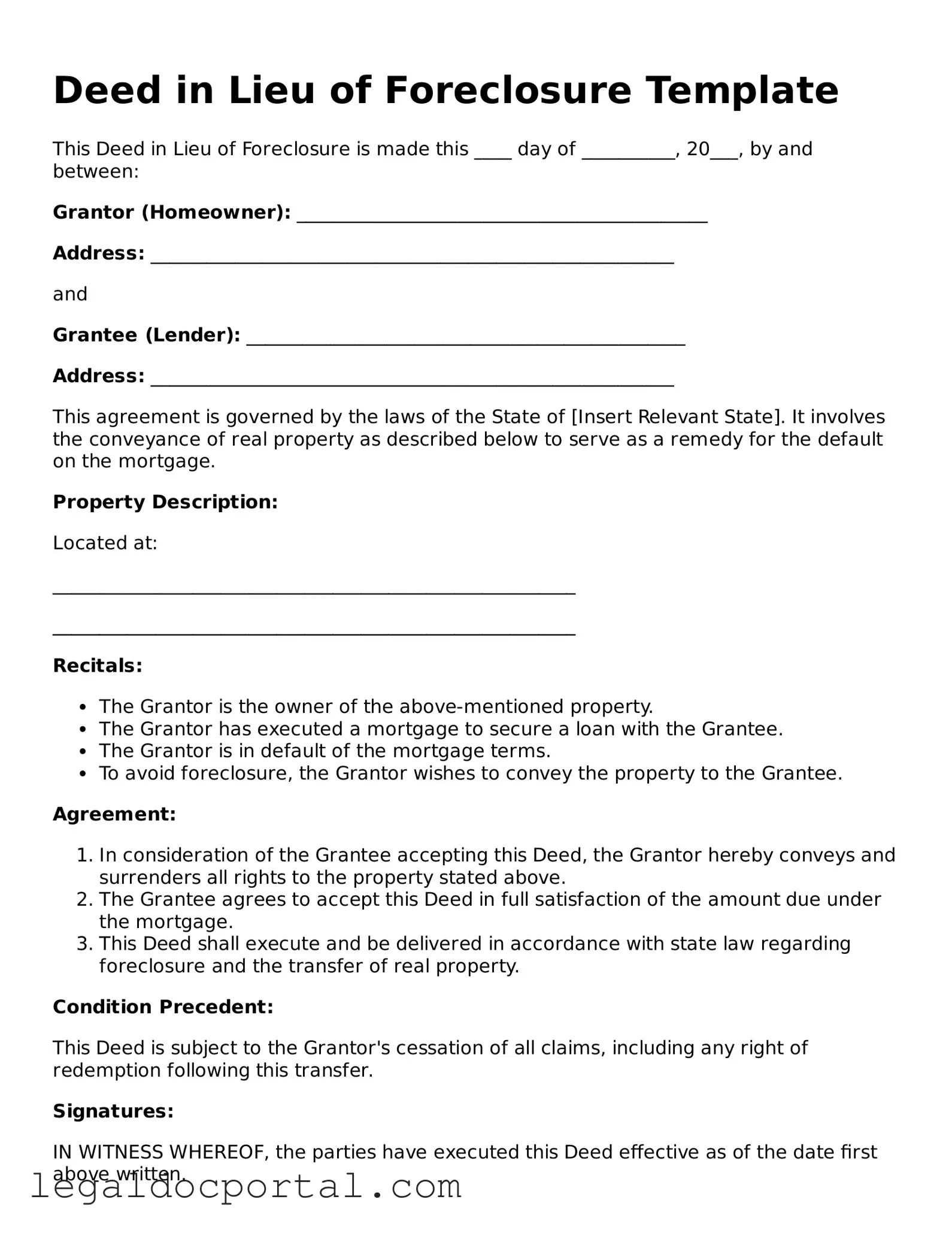 Official Deed in Lieu of Foreclosure Document