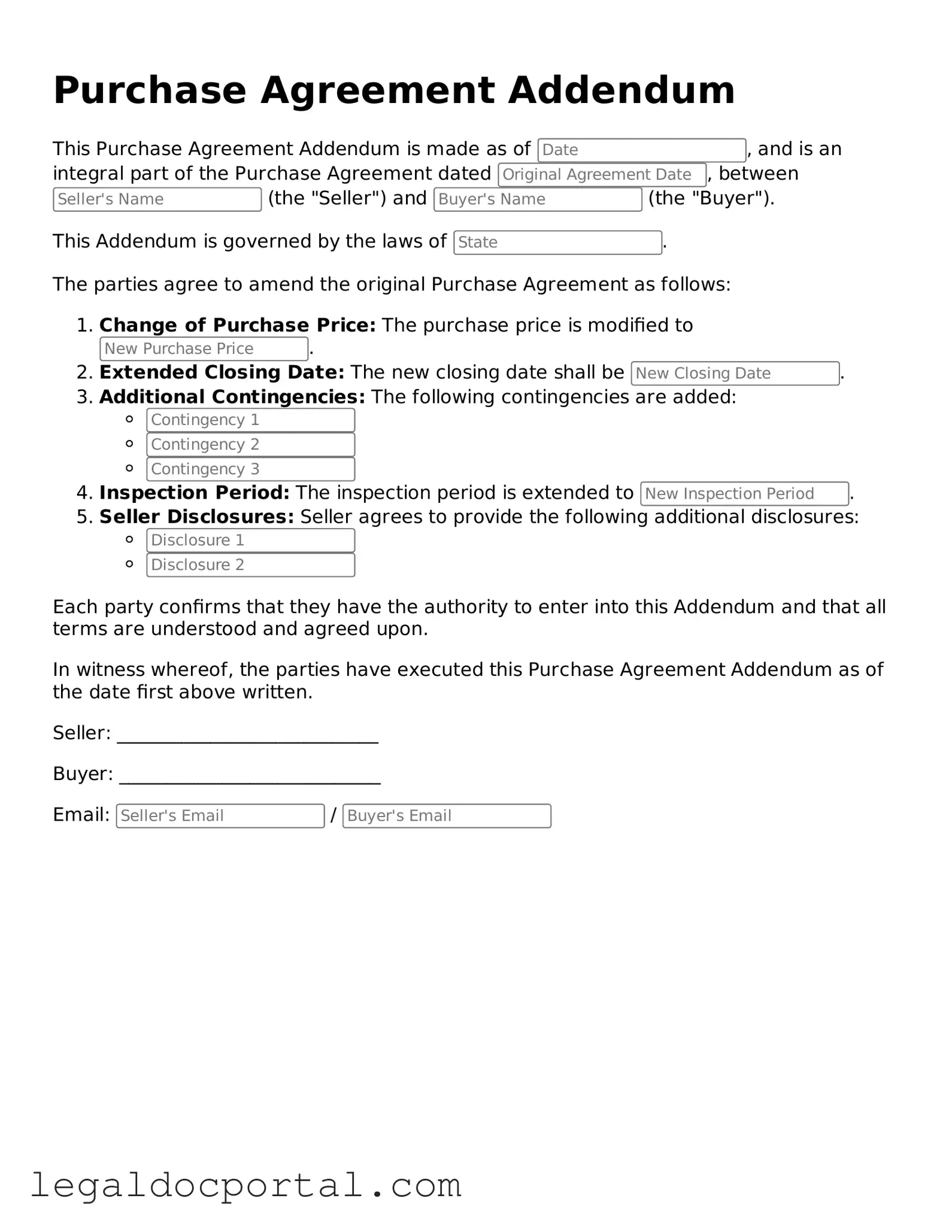 Official Purchase Agreement Addendum Document