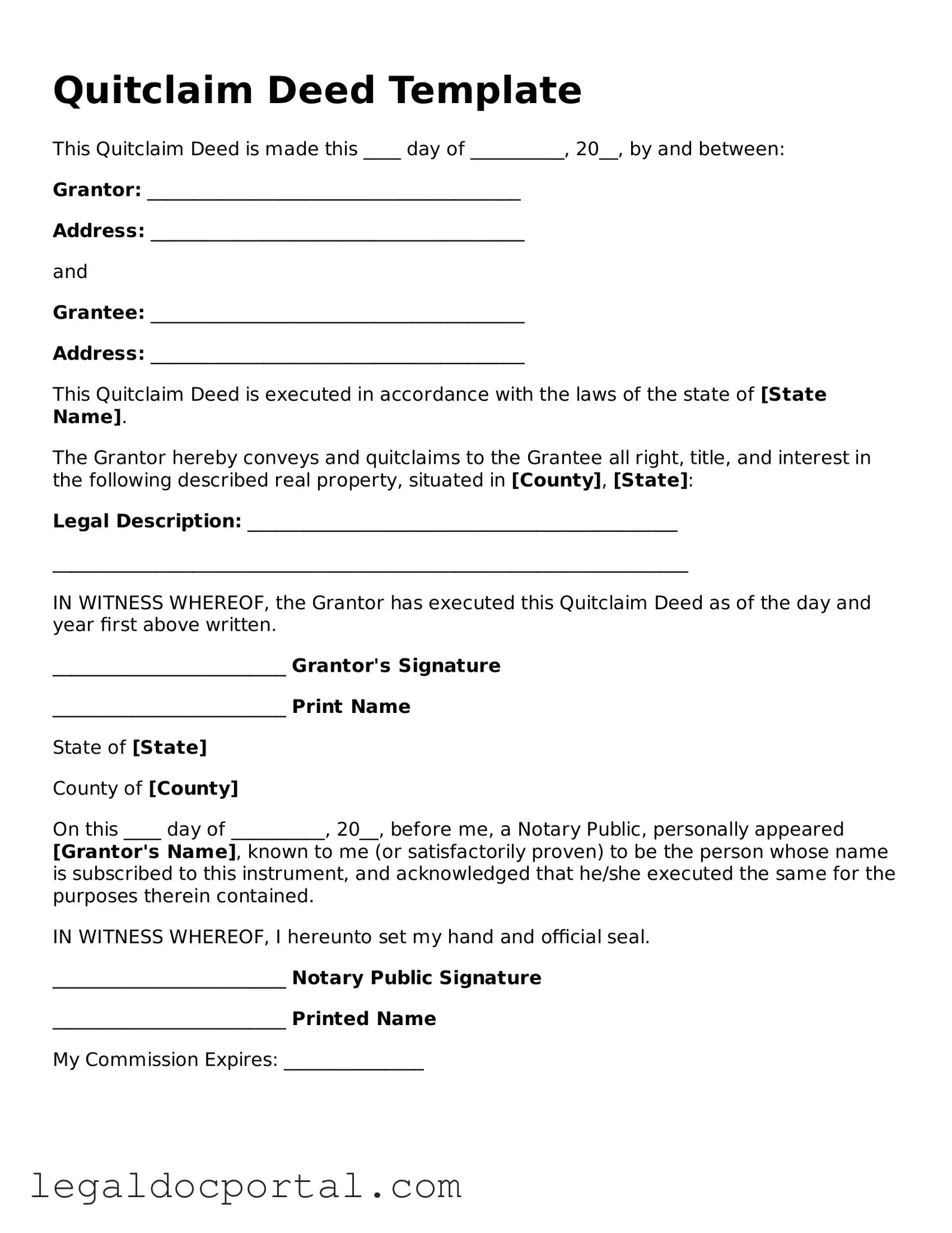 Official Quitclaim Deed Document
