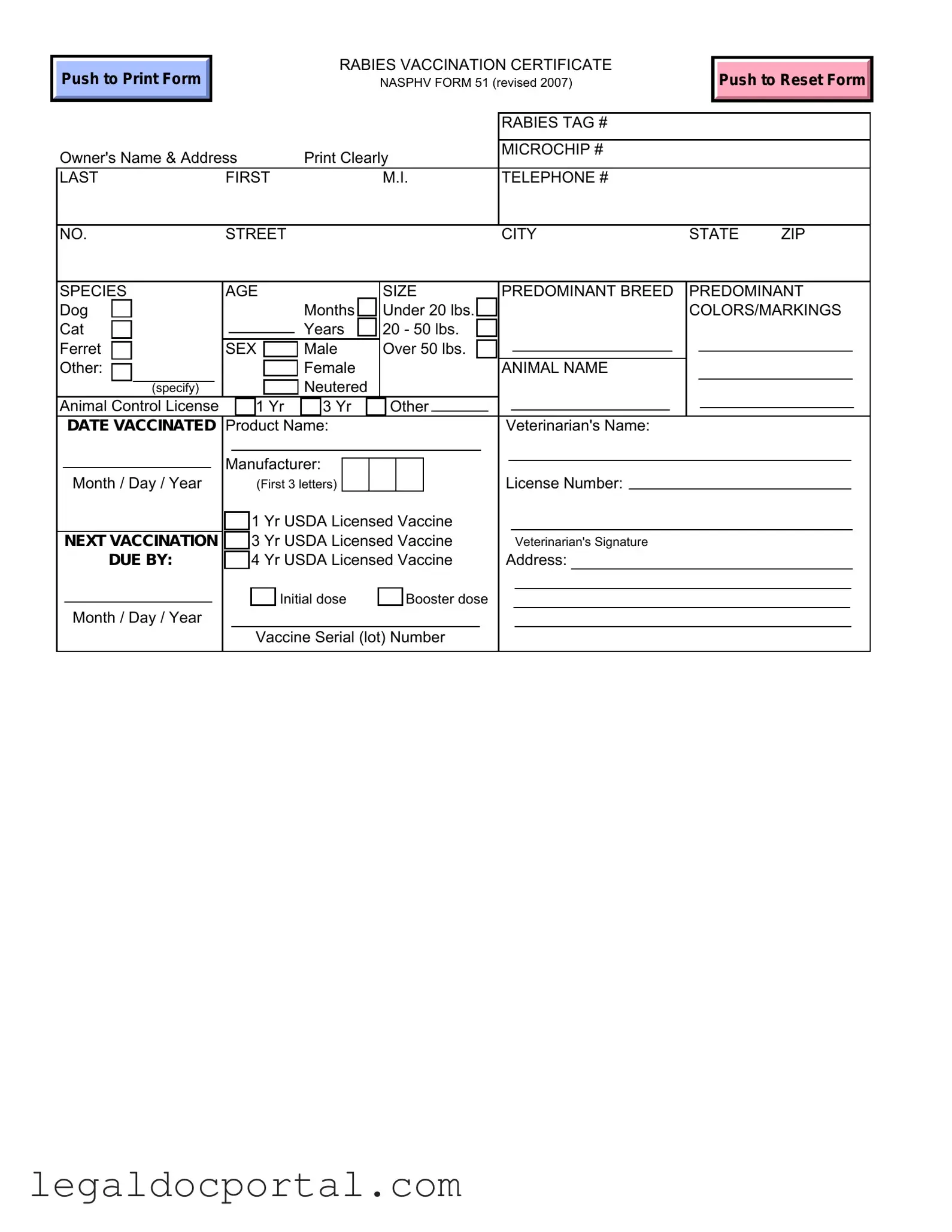 Printable Rabies Certificate Form