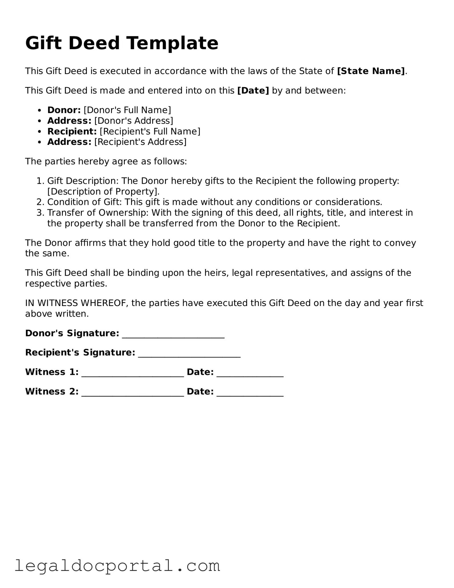Official Gift Deed Document