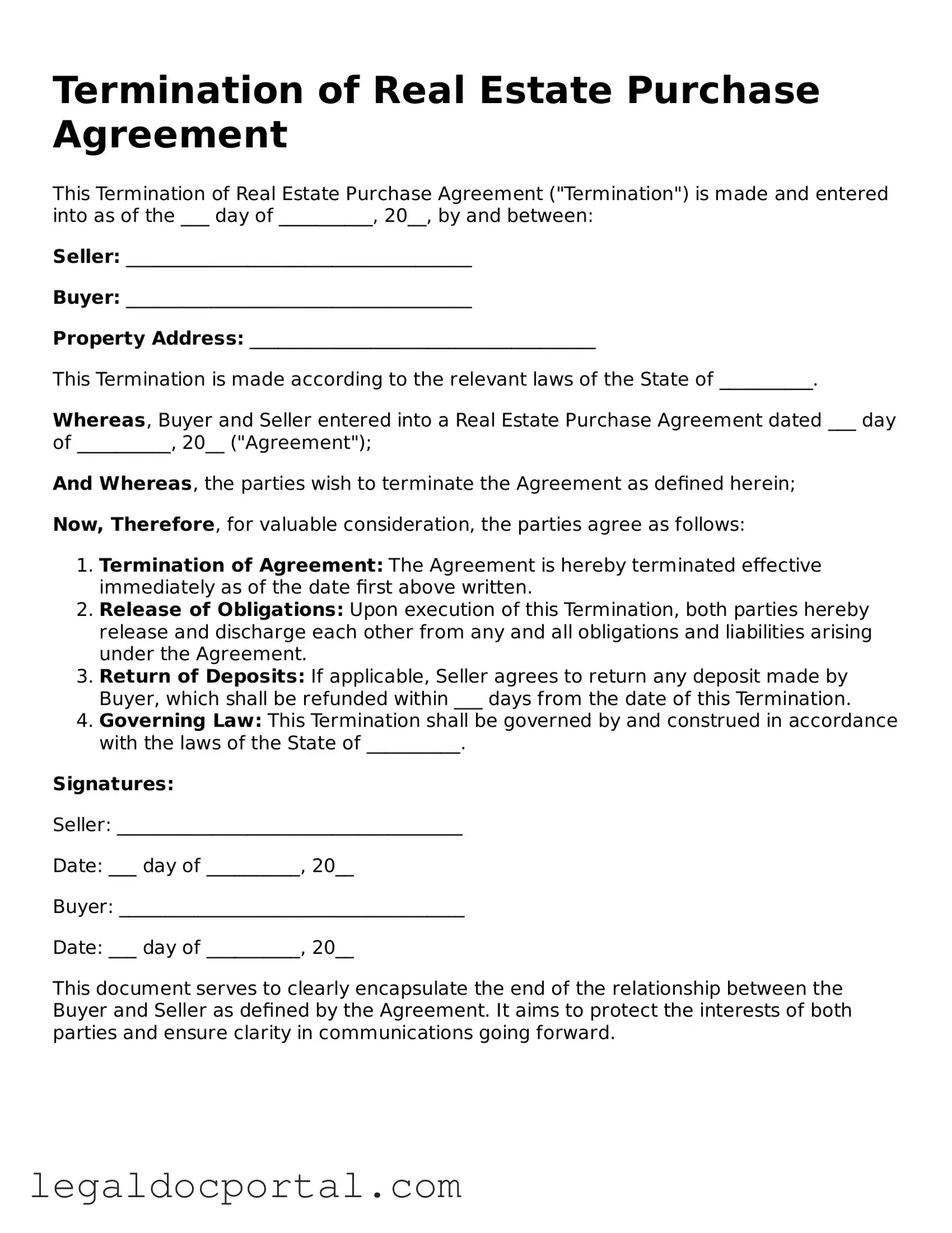 Official Termination of Real Estate Purchase Agreement Document