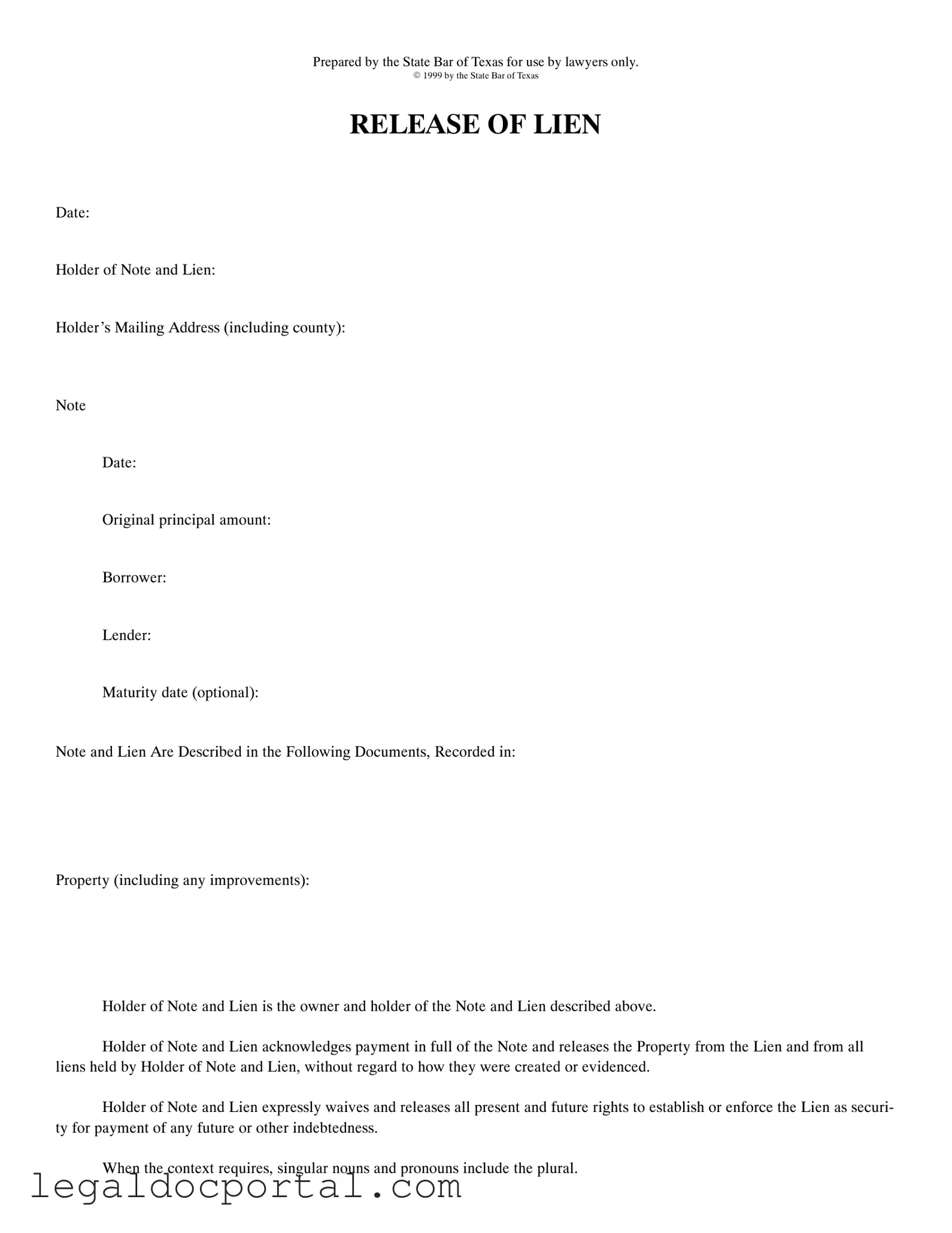 Printable Release Of Lien Texas Form