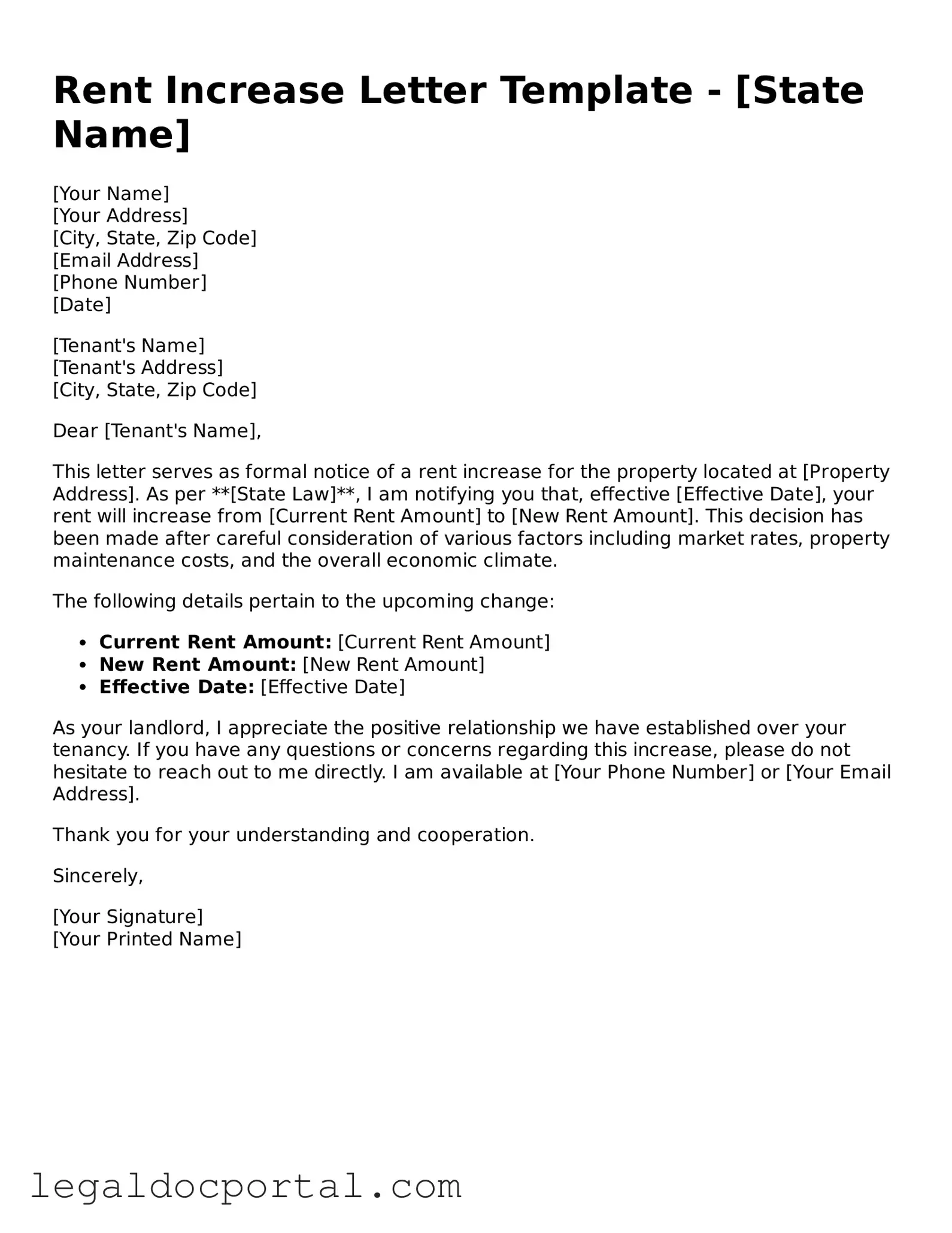 Official Rent Increase Letter Document