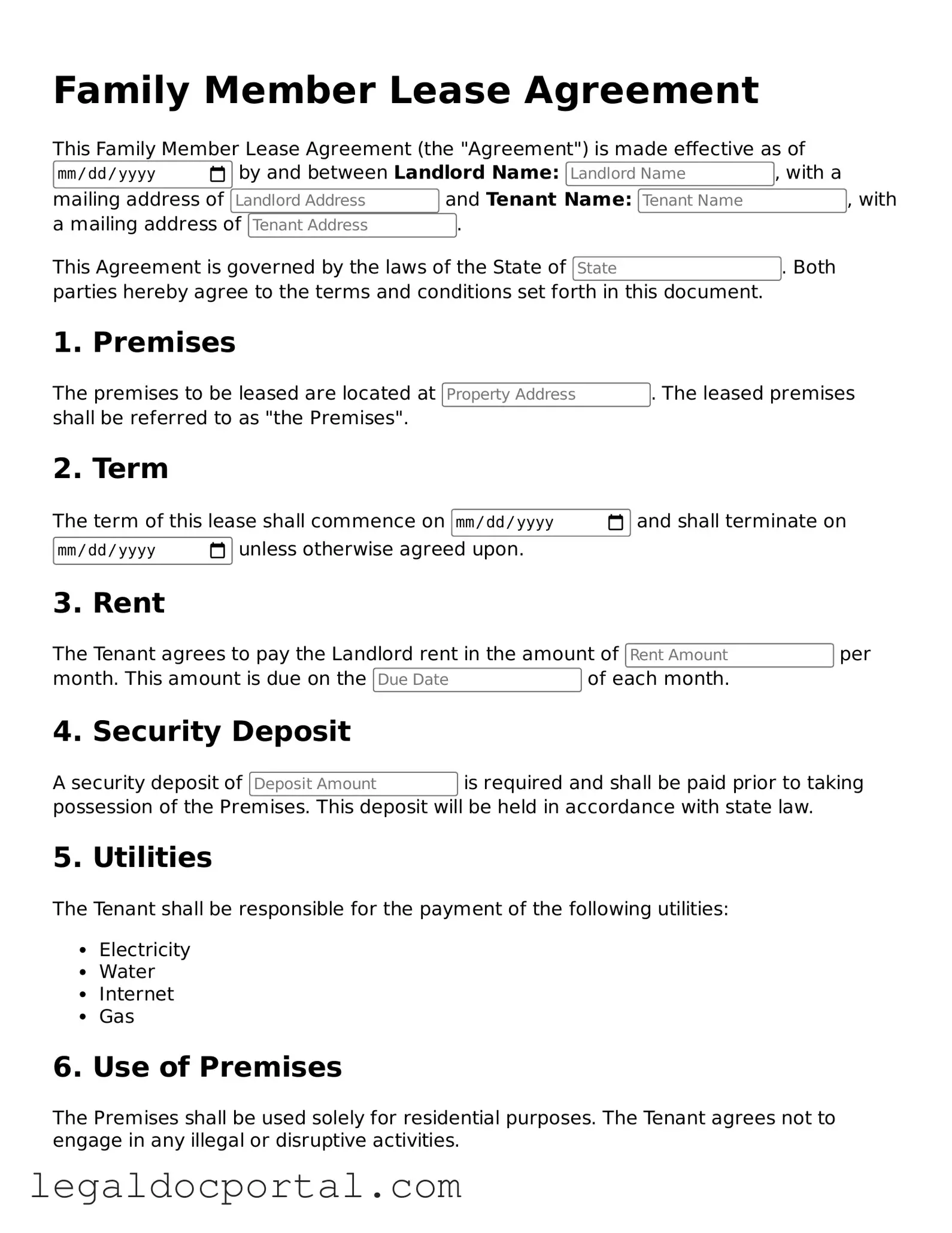 Official Family Member Lease Agreement Document