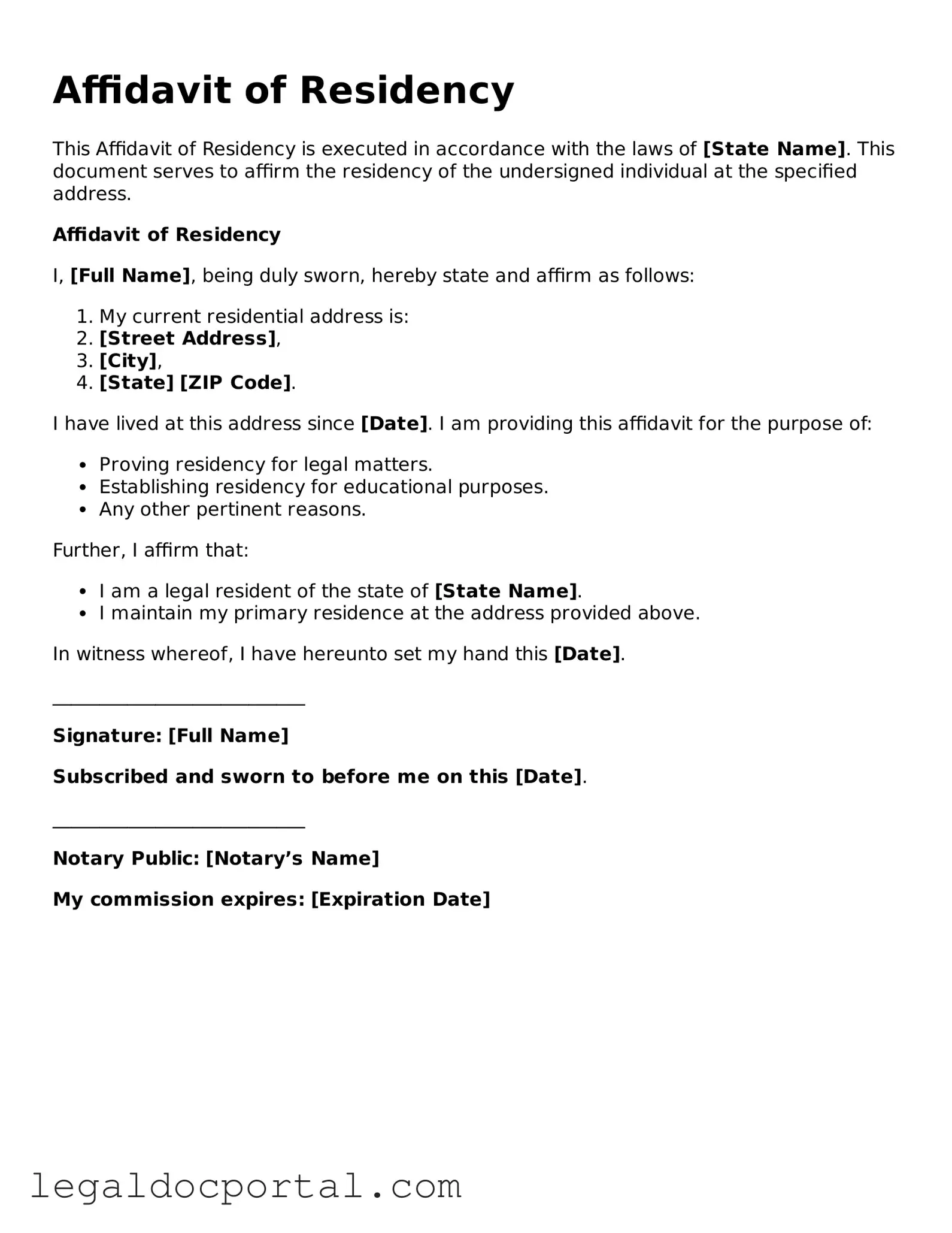 Official Affidavit of Residency Document