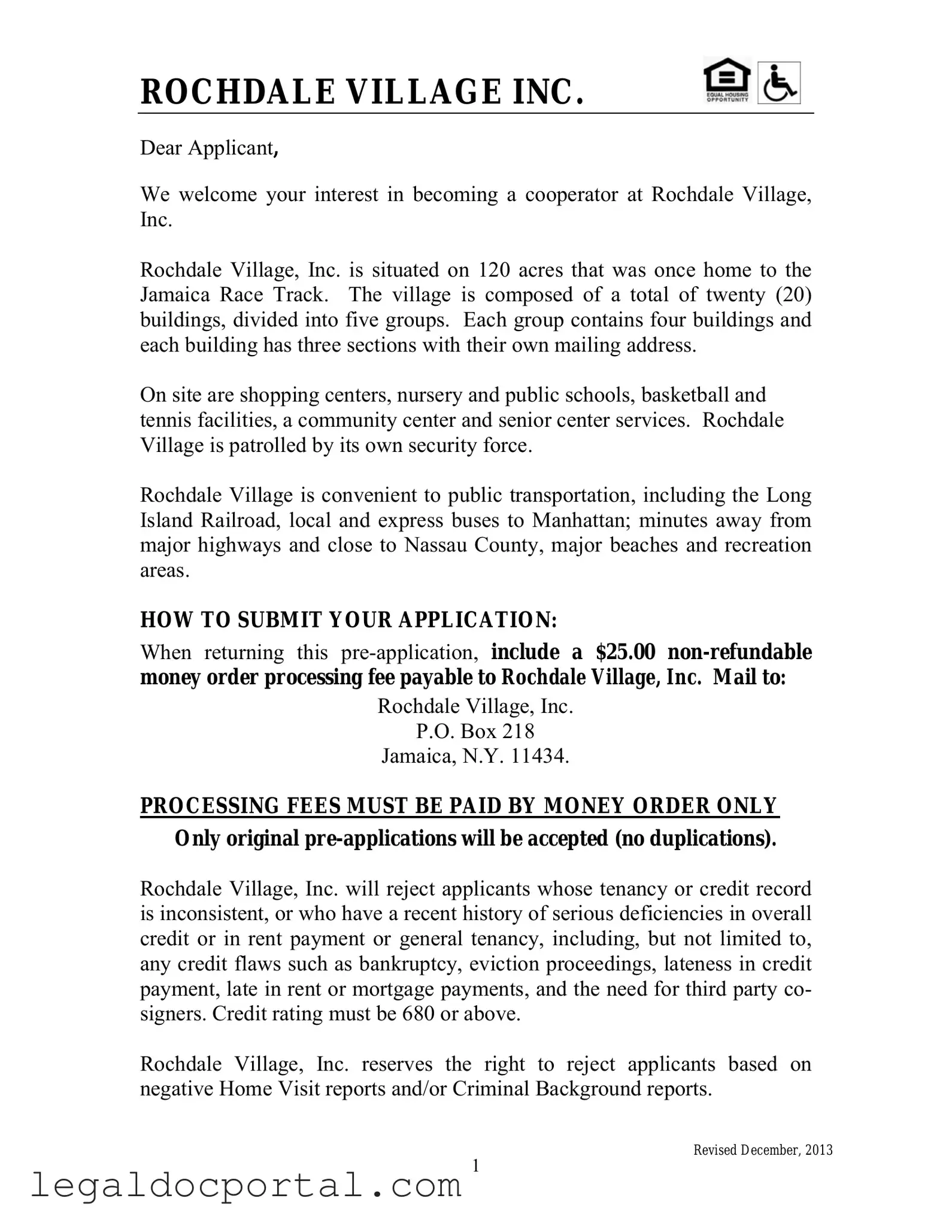 Printable Rochdale village application Form