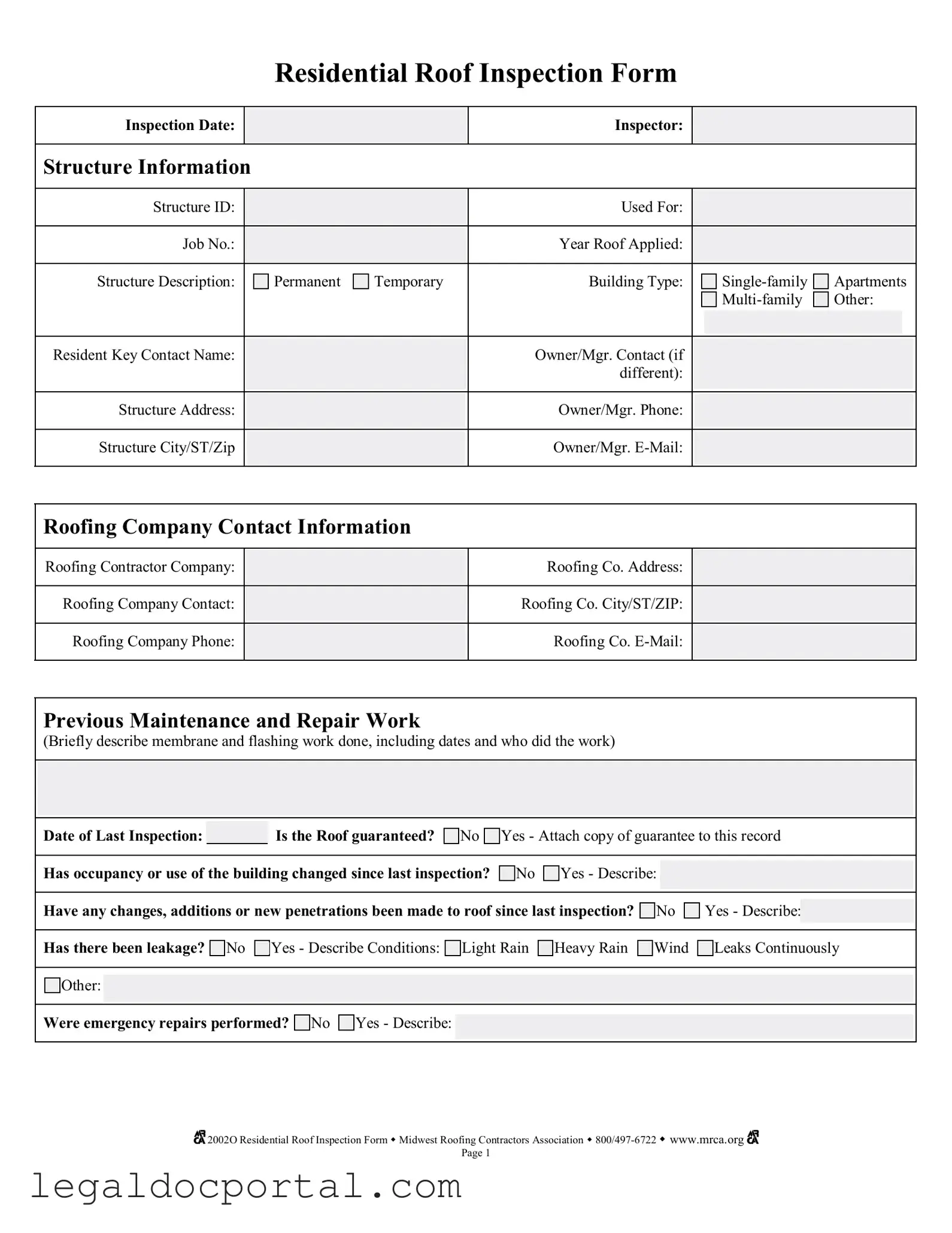 Printable Roof Inspection Form