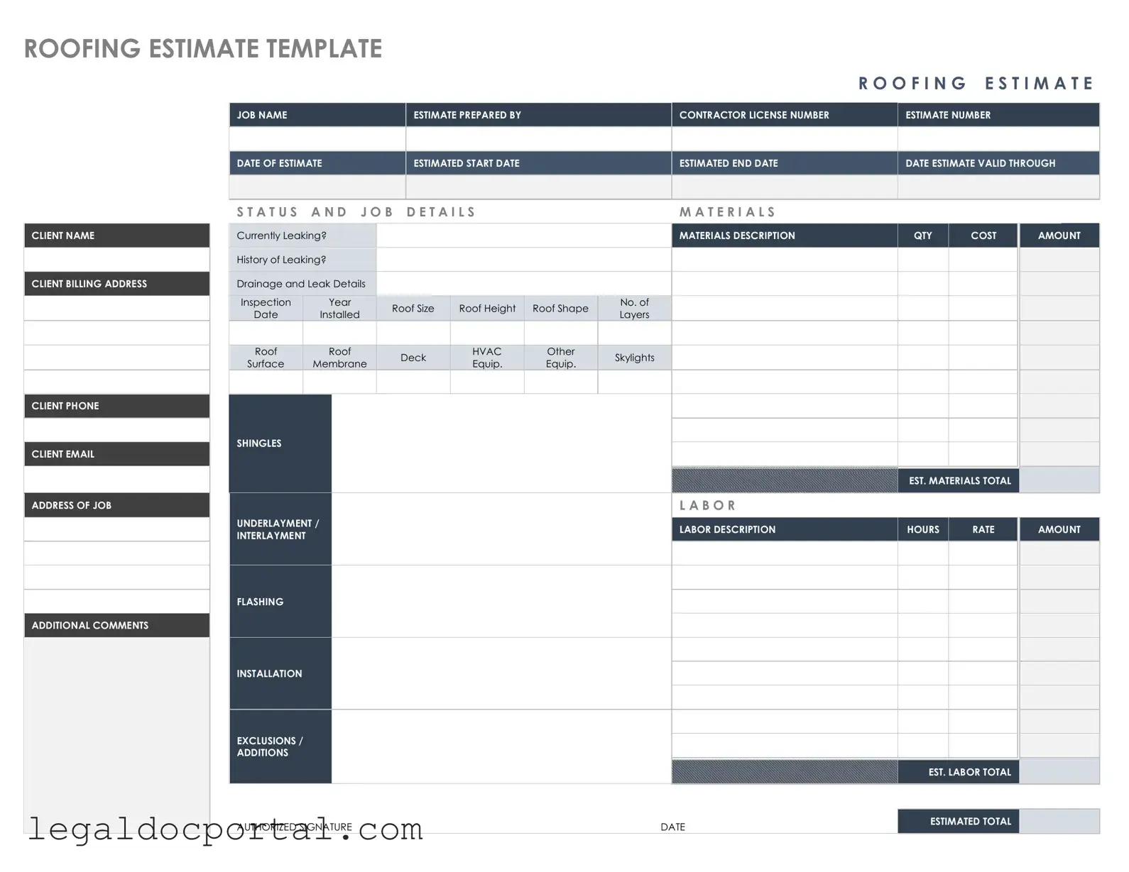 Printable Roofing Estimate Form
