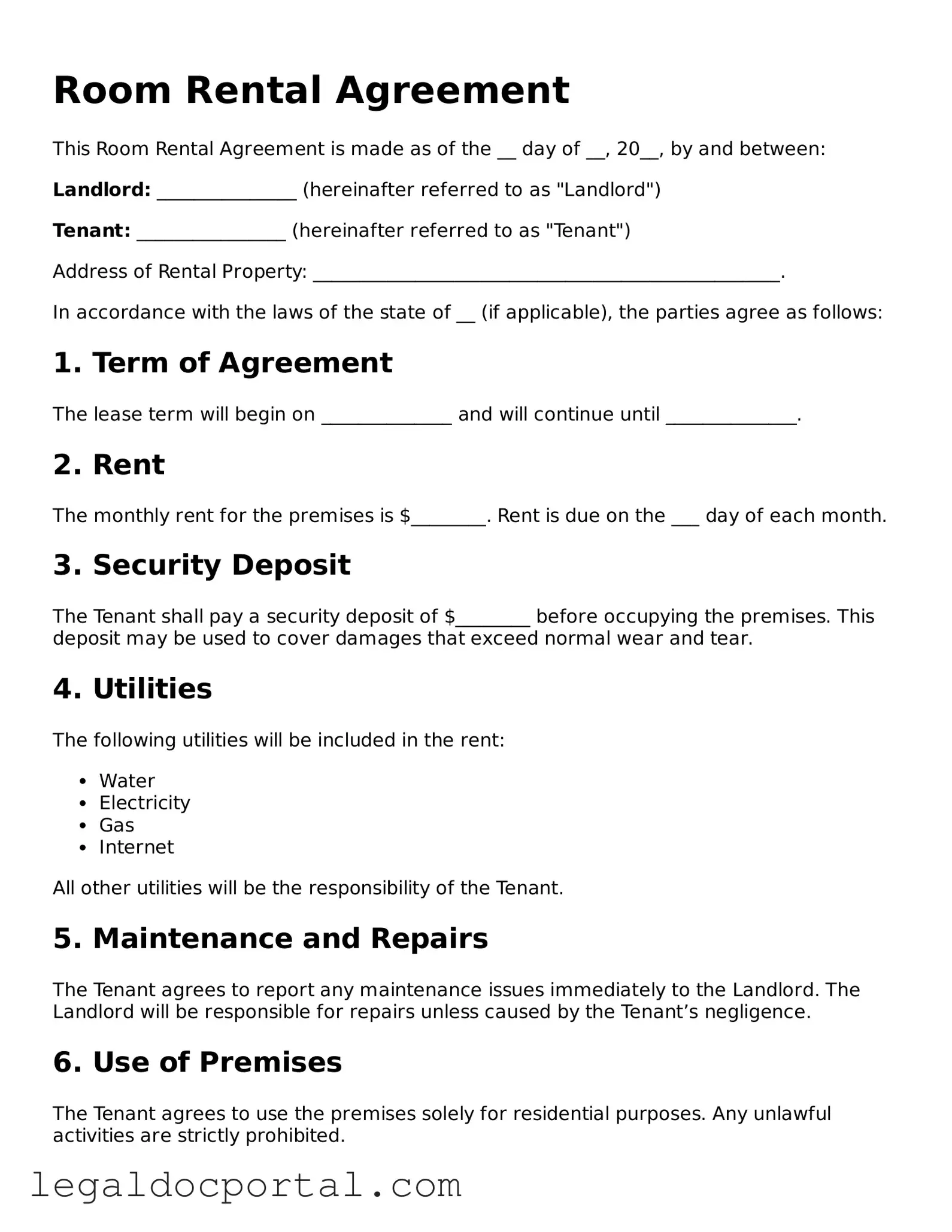 Official Room Rental Agreement Document