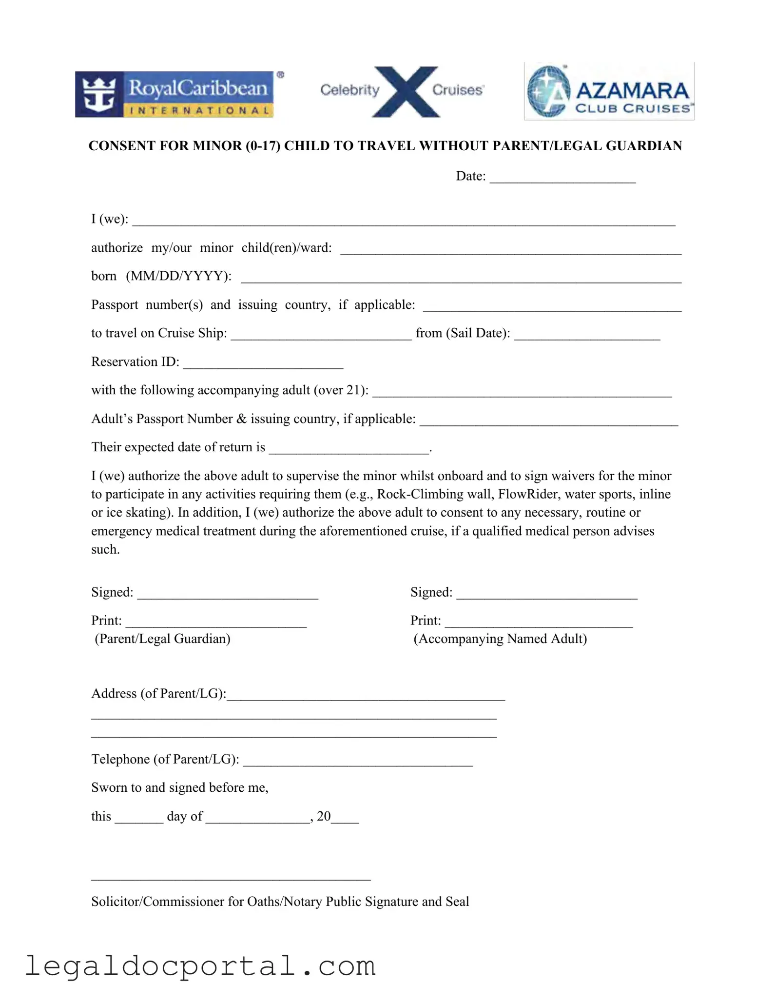 Printable Royal Caribbean Parental Consent Form