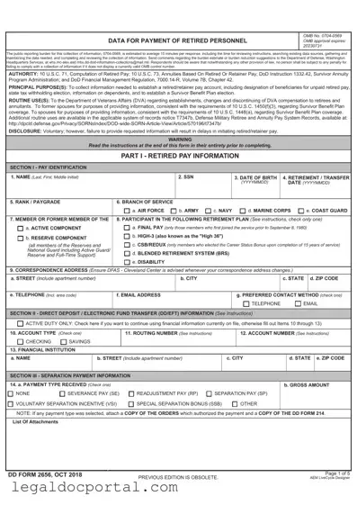 Printable DD 2656 Form