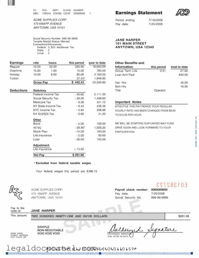 Printable Adp Pay Stub Form