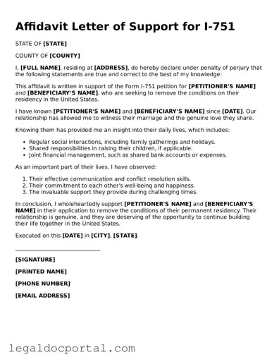 Official Affidavit Letter of Support for I-751 Document
