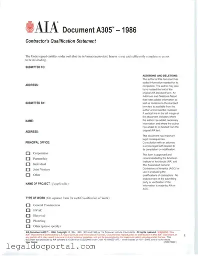 Printable AIA A305 Form