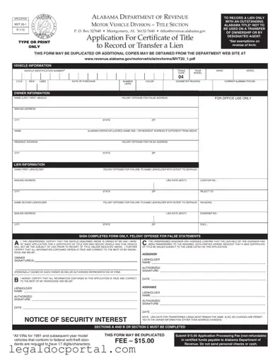 Printable Alabama Mvt 20 1 Form