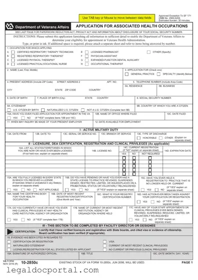 Printable VA 10-2850c Form