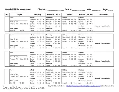 Printable Baseball Assessment Form