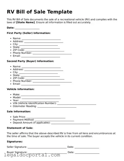 Official RV Bill of Sale Document