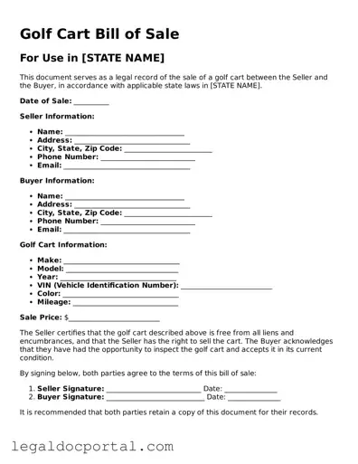 Official Golf Cart Bill of Sale Document