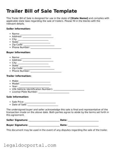 Official Trailer Bill of Sale Document