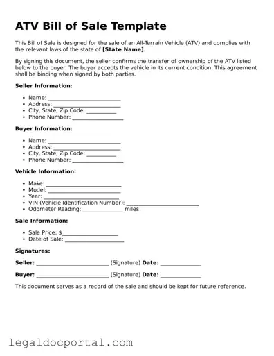 Official ATV Bill of Sale Document
