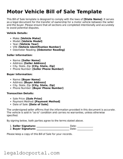 Official Motor Vehicle Bill of Sale Document
