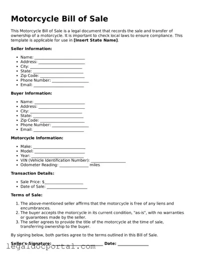 Official Motorcycle Bill of Sale Document