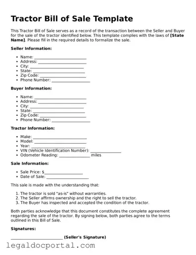 Official Tractor Bill of Sale Document