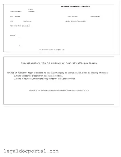 Printable Auto Insurance Card Form