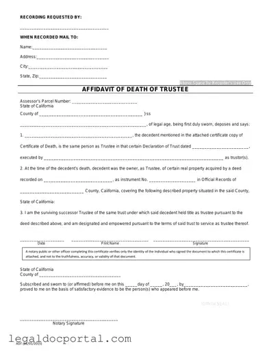 Printable California Affidavit of Death of a Trustee Form