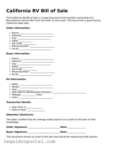 Attorney-Verified California RV Bill of Sale Form
