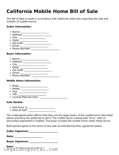 Attorney-Verified California Mobile Home Bill of Sale Form