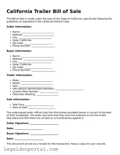 Attorney-Verified California Trailer Bill of Sale Form