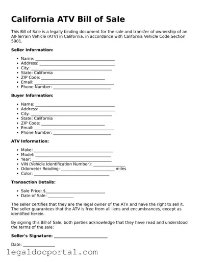 Attorney-Verified California ATV Bill of Sale Form