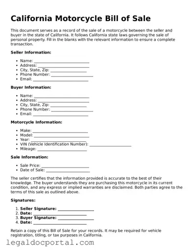 Attorney-Verified California Motorcycle Bill of Sale Form