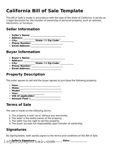 Attorney-Verified California Bill of Sale Form