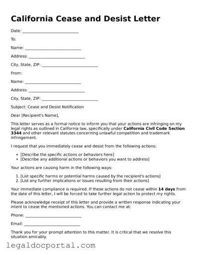 Attorney-Verified California Cease and Desist Letter Form