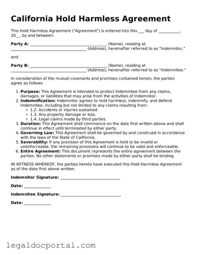 Attorney-Verified California Hold Harmless Agreement Form