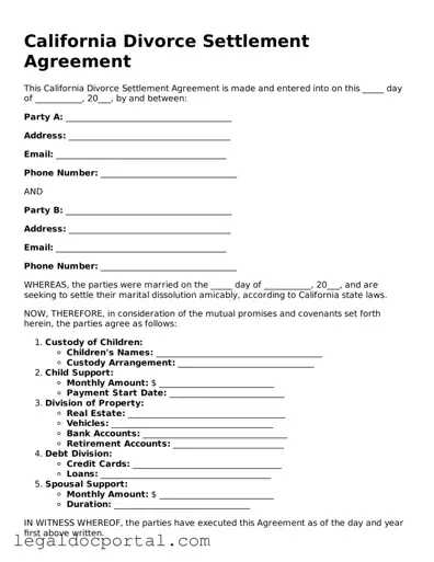 Attorney-Verified California Divorce Settlement Agreement Form