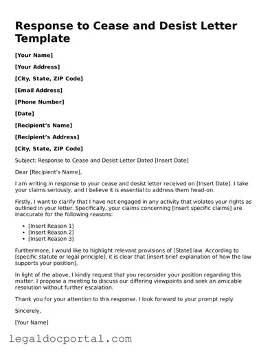 Official Response to a Cease and Desist Letter Document