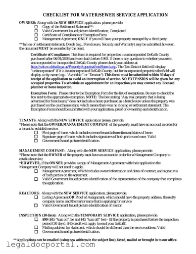 Printable Dekalb County Water Application Form