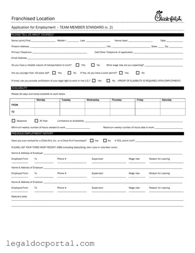 Printable Chick Fil A Job Application Form