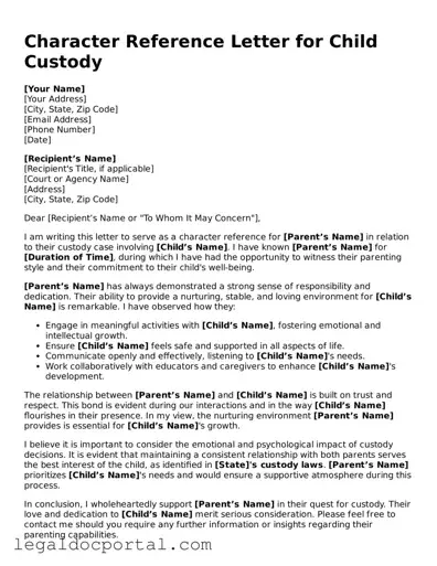 Official Character Reference Letter for Child Custody Document