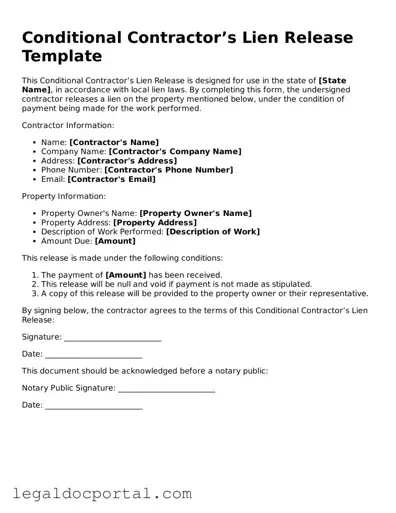 Official Conditional Contractor’s Lien Release Document