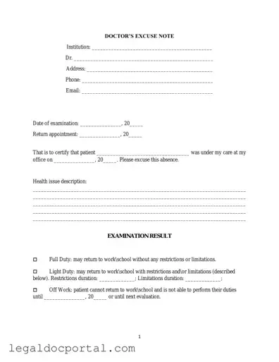 Printable Doctors Excuse Note Form