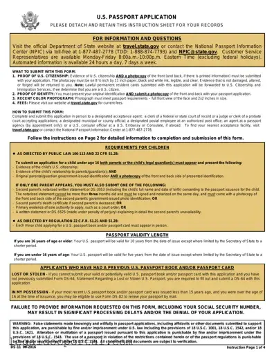 Printable DS-11 U.S. Passport application Form